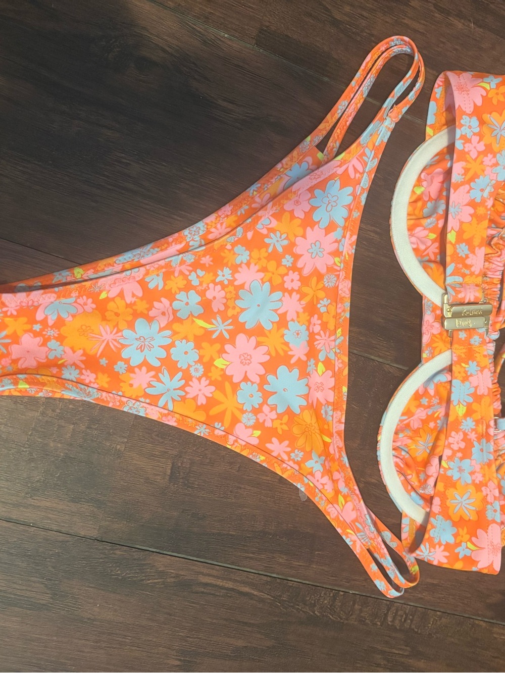 Kulani Kinis Orange women swimsuit Bikini with Pink & Light Blue Flowers - Picture 5 of 9